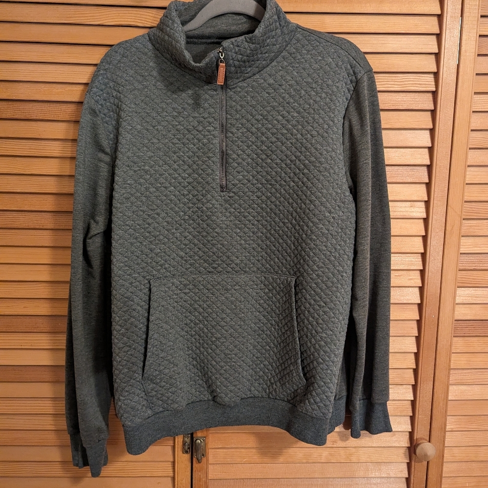 Women's quilted quarter zip sweater shirt XL medium grey long sleeve